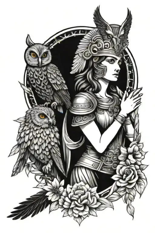 Art Deco Goddess Athena Greek Goddess With Her Owl And Armor