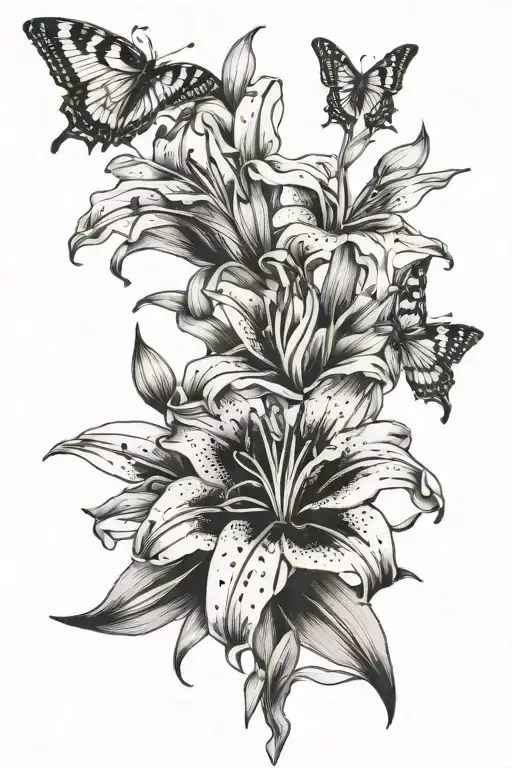 Lily Flower A And Butterfly