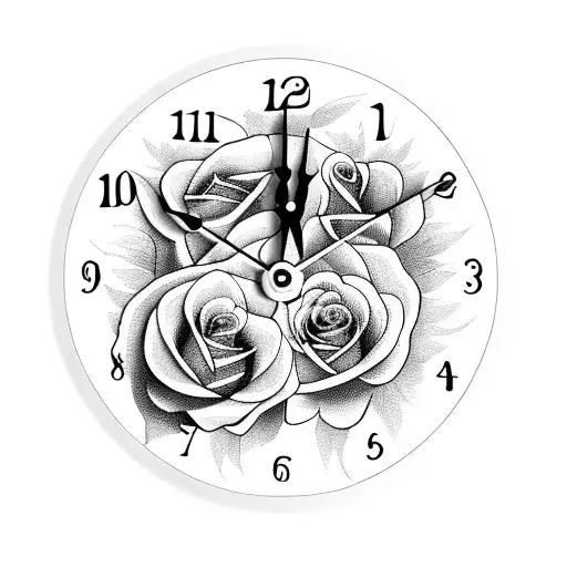 Clock With Rose And Feather