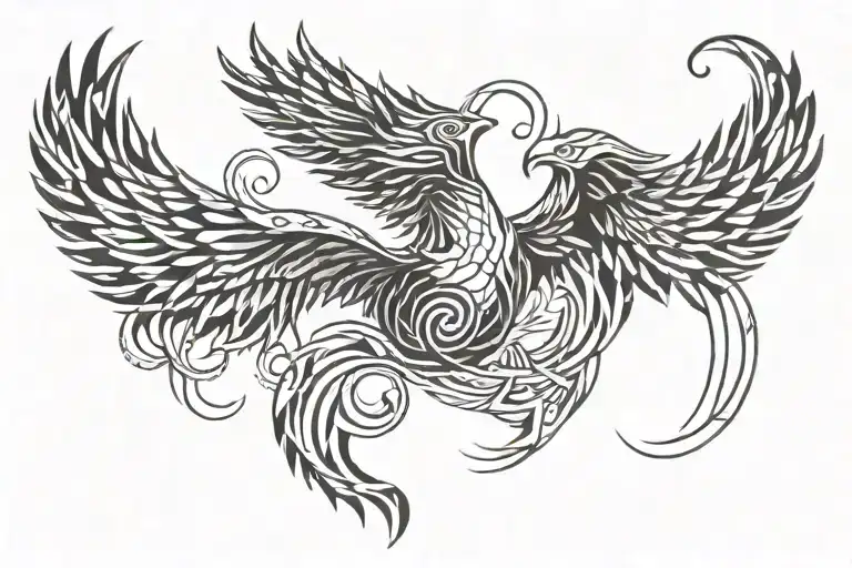 Geometric Phoenix Intertwined With A Labyrinth Design