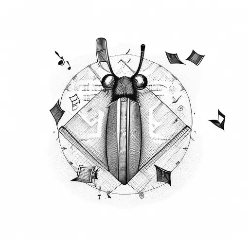 A Cricket Field With Mathematical Equations And Musical Instruments Scattered Across