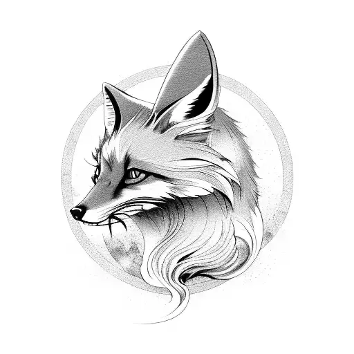 A Fierce Ninetail Fox In A Dynamic Pose Surrounded By Symbols From Nier