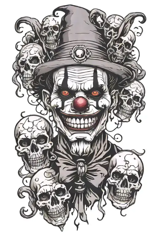 Creepy Sad Clown With Skulls In Background