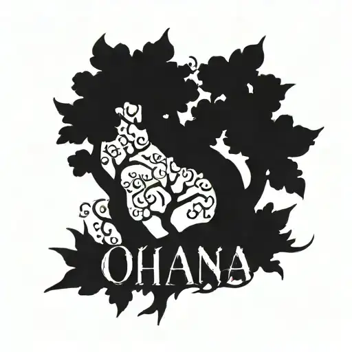 A Tattoo Design Featuring A Family Tree With The Word 'Ohana' Incorporated Into The Branches