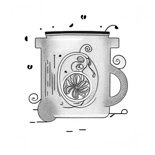 A Coffee Cup Surrounded By Swirling Foliage And A Squirrel Climbing Up The Handle