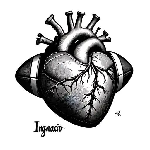 Football Ball In Anatomical Heart With The Name Ignacio