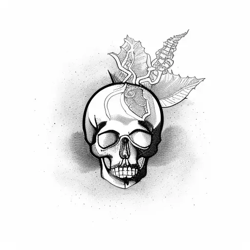 A Unique Blackwork Vase Showcasing A Mysterious Human Skull And A Haunting Eye