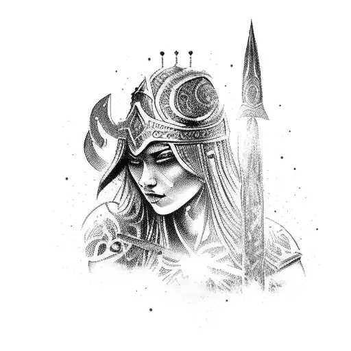 Warrior Goddess Wielding A Mythical Weapon