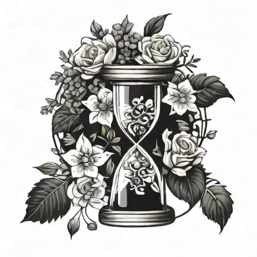 Hour Glass Surrounded By Birth Flowers For May July November