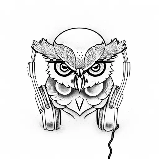 Create A Tattoo Featuring An Owl Wearing Headphones And Listening To Music