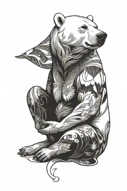 A Polar Bear Sits In The Lotus Position And Meditates