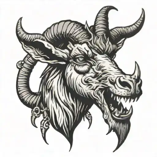 Demon Evil Goat Head With Stake Going Through Mouth And Head