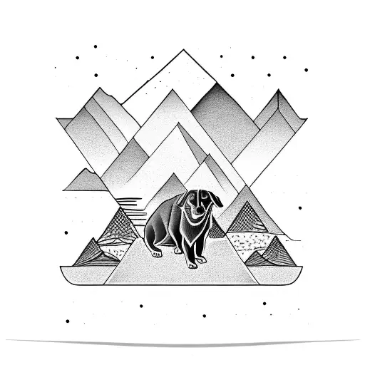 Majestic Silhouette Of A Mountain Range With A Hidden Australian Shepard Within