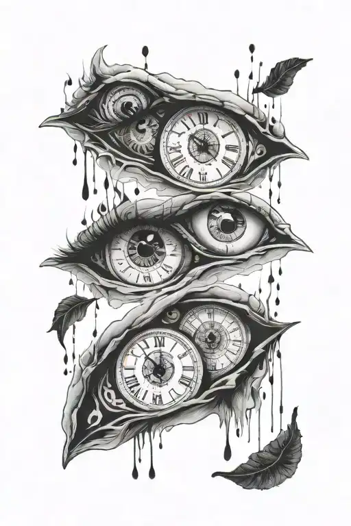 Pair Of Eyes With One Eye Having A Clock In It And The Other Eyes Crying Black Ink