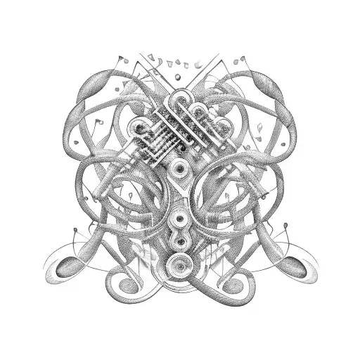 Musical Instruments Intertwined With Car Parts