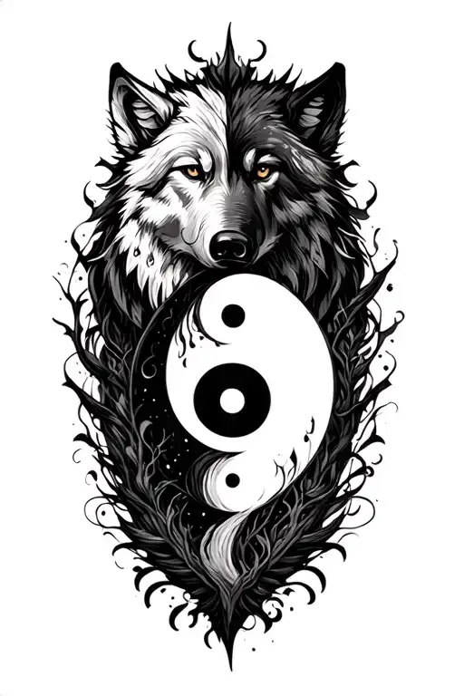 Wolves Yin Yang Symbol Surrounded