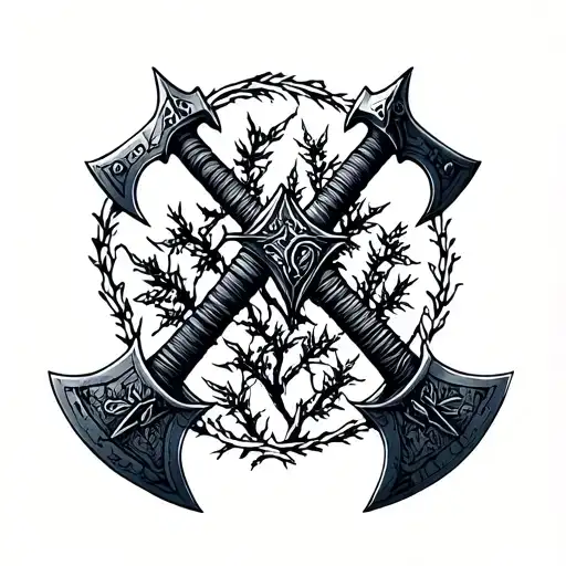 A Forest In The Form Of Viking Axes And Swords