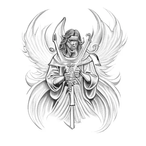 A Fierce And Powerful Saint Michael Holding A Bag Of Money With A Determined Expression