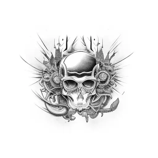 A Very Detailed Car Crash In The Style Of Chaotic Blackwork