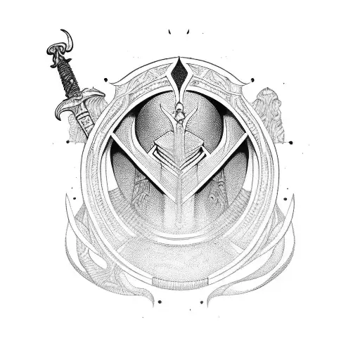 A Blackwork Tattoo Of A Fremen Warrior Wielding A Sword Inspired By Dune