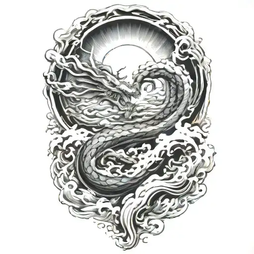 Clouds And Waves And Peace And Lighting And Dragon