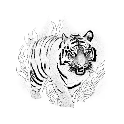 A Tiger Walking Through A Forest Engulfed In Flames