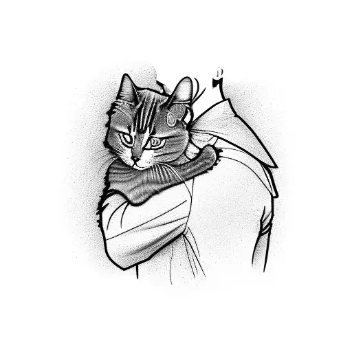 A Realistic Portrait Of A Psychiatrist With A Cat On Their Shoulder