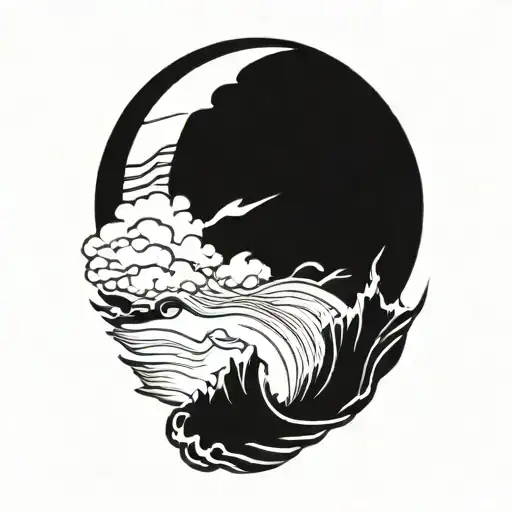 Lightning Bolt And Waves And Clouds