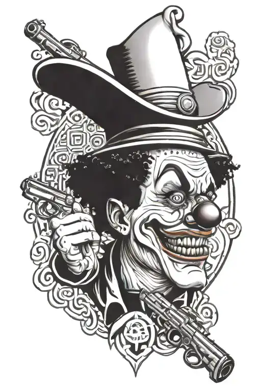 Clown With Gun And Ying And Yang Symbol