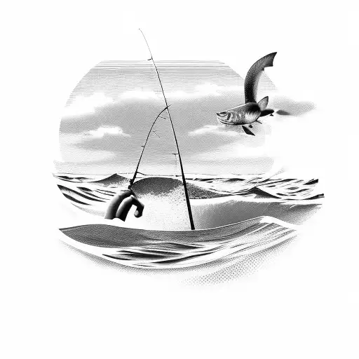 A Majestic Fishing Scene With A Cross Hidden In The Water