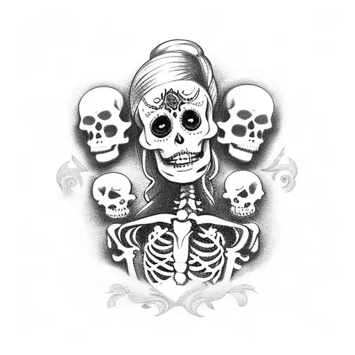 Day Of The Dead Woman With Hair Tied Up Skeleton