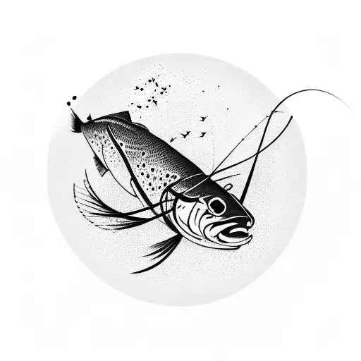 A Fly Fishing Rod And Reel With A Trout Silhouette