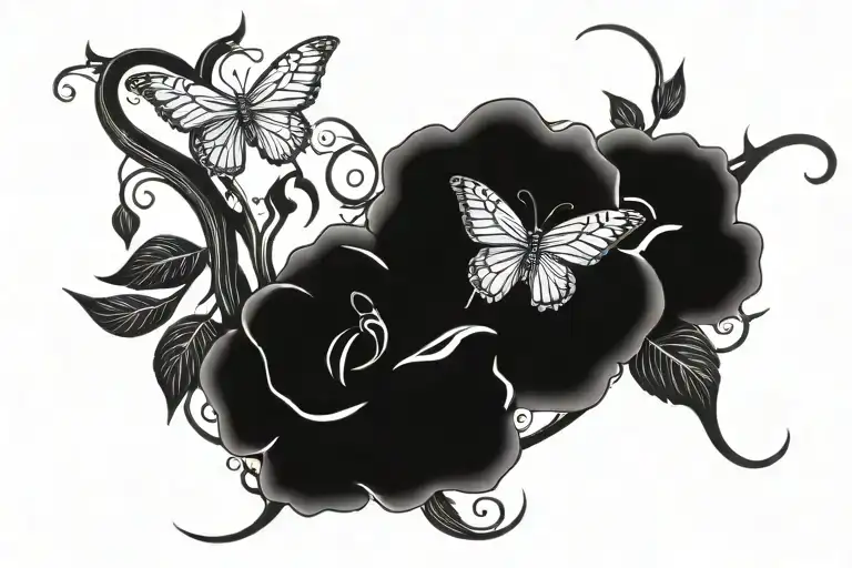 Flowers With Vines And Butterflies That Include A Snake Wrapped Wround The Stems In The Flower