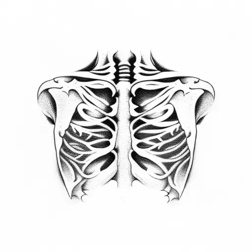 Skeleton With Vines And Flowers Growing From Rib Cage