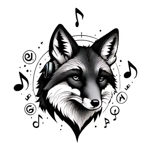A Fox Wearing Headphones And Surrounded By Musical Symbols