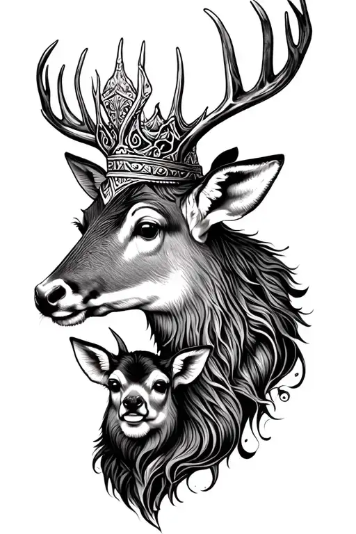 King Of Deer Head With Him Wif And Baby
