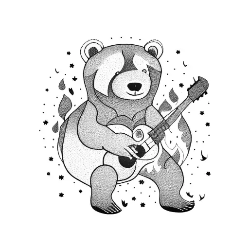 A Bear Playing A Guitar Surrounded By Fire And Trees
