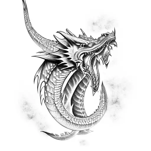 A Full Body Black And White Dragon