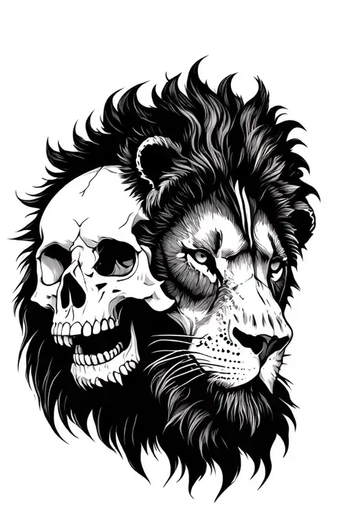 Lion Face Half Skull Half Lion Face