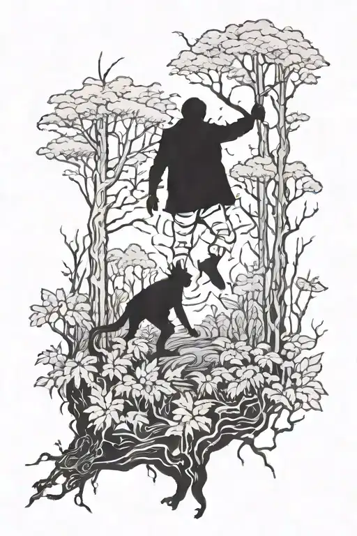 Forest With A Man Standing In It Trying To Fight Of His Demons