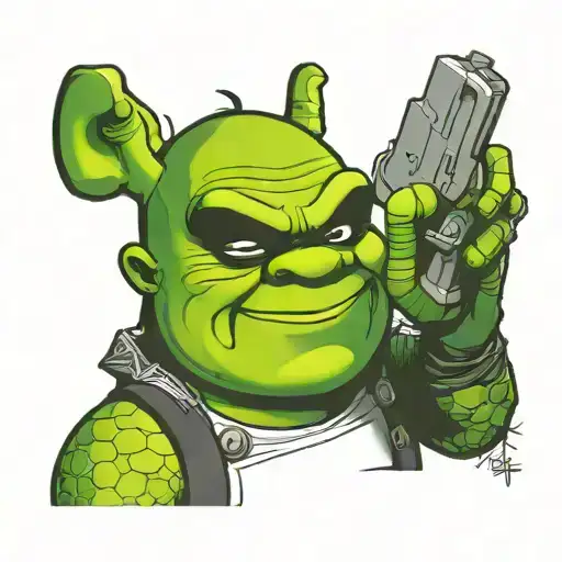 Shrek Holding A Gun With Sunglasses