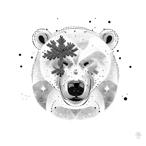 A Majestic Polar Bear Surrounded By Snowflakes And Pine Trees