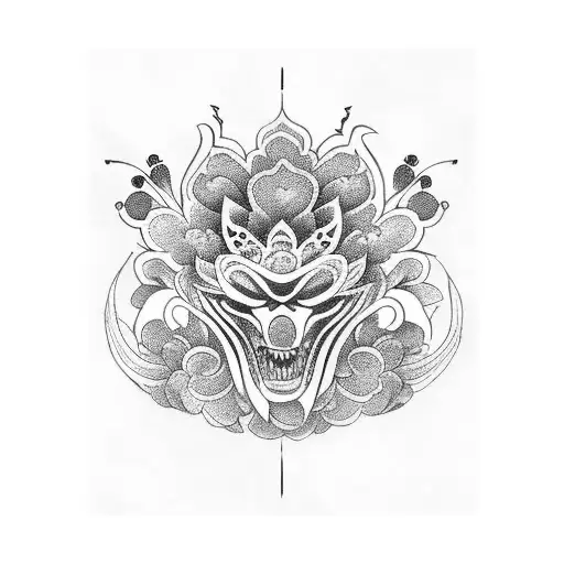 A Traditional Japanese Mask With Intricate Floral Patterns