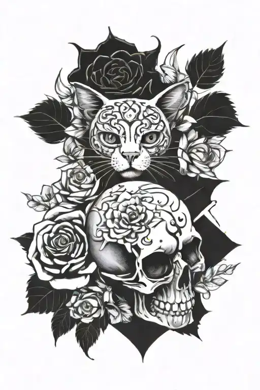 Skull Rose Cat Jing Jang Symbol Transformed