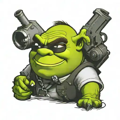 Shrek Holding A Gun With Sunglasses