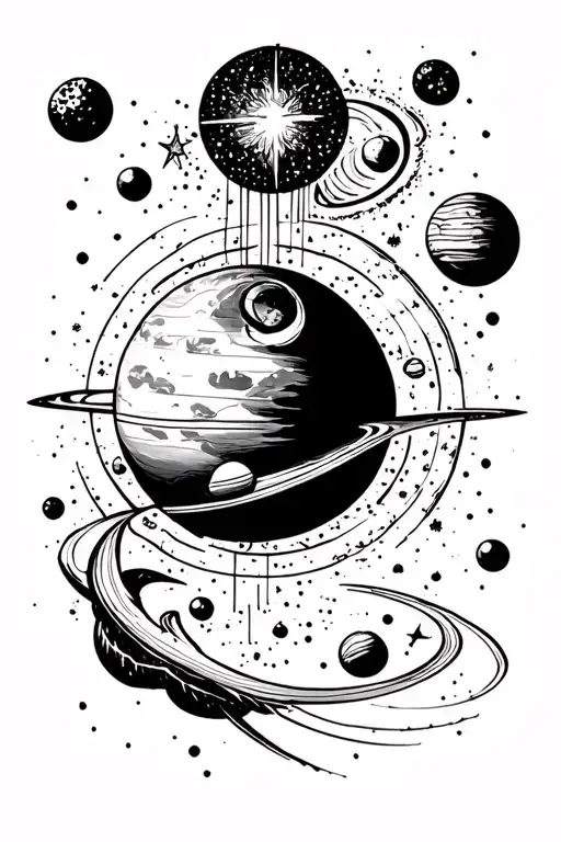 Planet Tattoo With Tiny