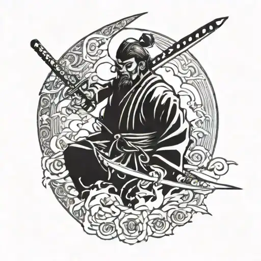 Samurai And Sword With Blood