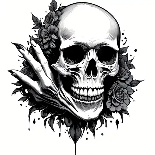 Skull And Human Hand