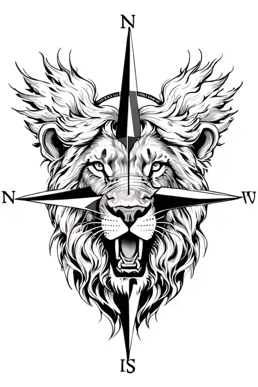 Compass And Lion Roaring