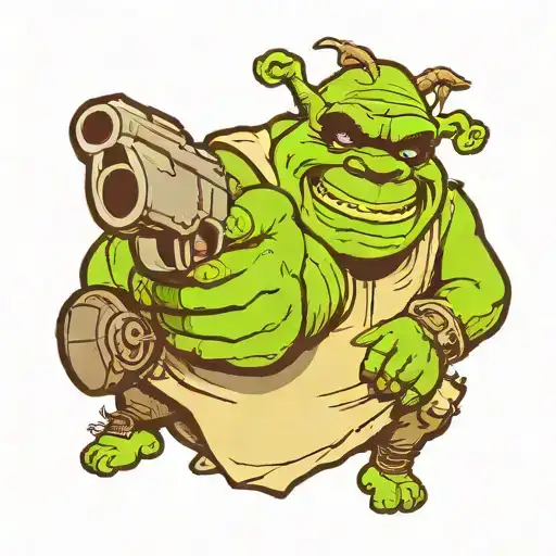 Shrek Holding A Gun With Sunglasses
